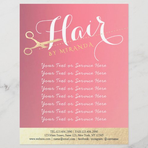Hairstylist Makeup Salon Modern Pink Gold Scissors Flyer
