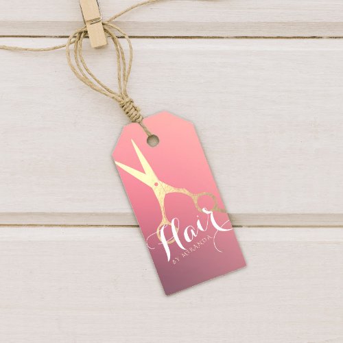 Hairstylist Makeup Salon Modern Pink Gold Scissors Gift Tags