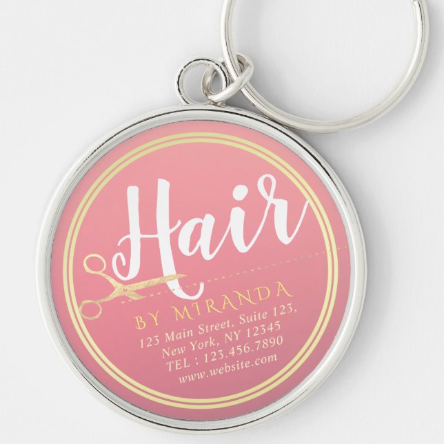 Hairstylist Makeup Salon Modern Pink Gold Scissors Keychain (Front)