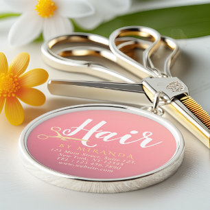 Hairstylist Makeup Salon Modern Pink Gold Scissors Keychain