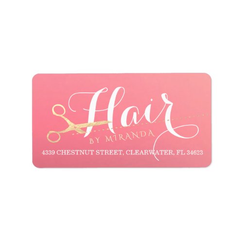 Hairstylist Makeup Salon Modern Pink Gold Scissors Label