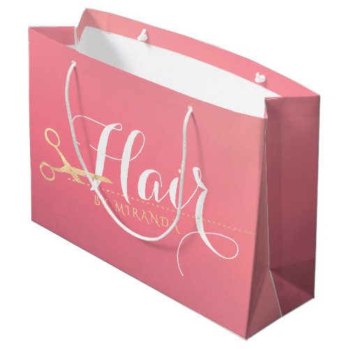Hairstylist Makeup Salon Modern Pink Gold Scissors Large Gift Bag