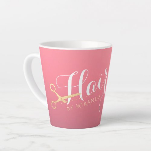 Hairstylist Makeup Salon Modern Pink Gold Scissors Latte Mug