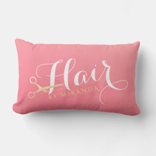 Hairstylist Makeup Salon Modern Pink Gold Scissors Lumbar Pillow