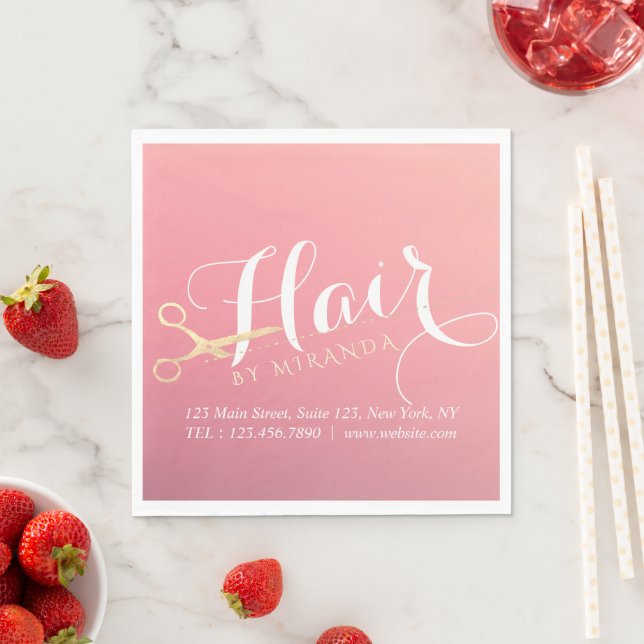 Hairstylist Makeup Salon Modern Pink Gold Scissors Napkins (Insitu)
