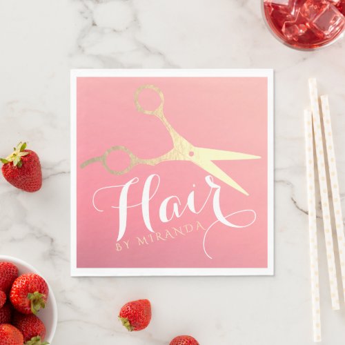 Hairstylist Makeup Salon Modern Pink Gold Scissors Napkins