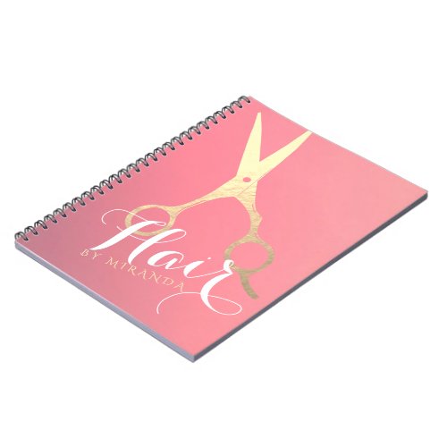 Hairstylist Makeup Salon Modern Pink Gold Scissors Notebook