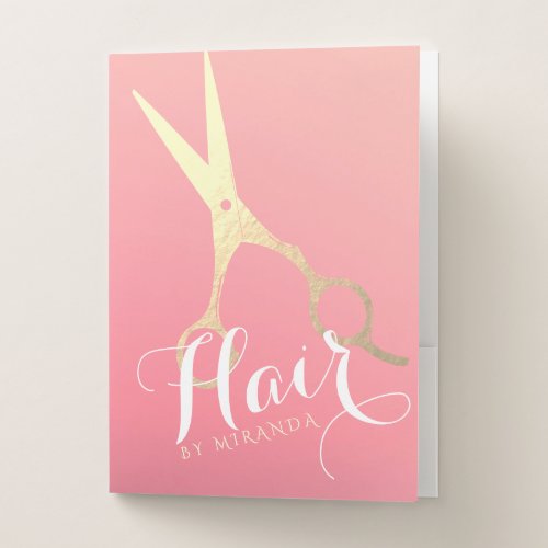 Hairstylist Makeup Salon Modern Pink Gold Scissors Pocket Folder