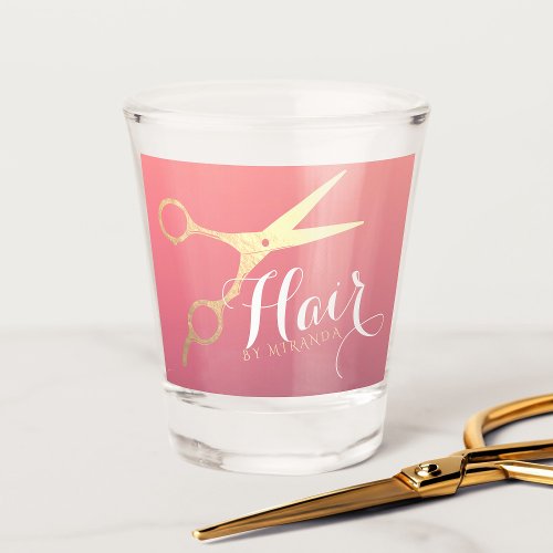 Hairstylist Makeup Salon Modern Pink Gold Scissors Shot Glass