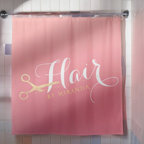 Hairstylist Makeup Salon Modern Pink Gold Scissors Shower Curtain