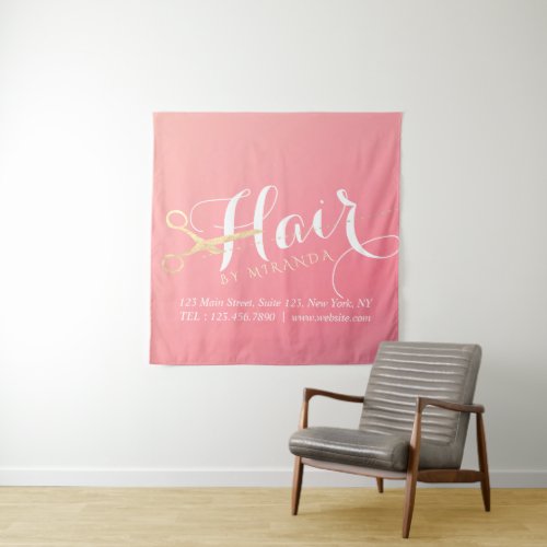 Hairstylist Makeup Salon Modern Pink Gold Scissors Tapestry