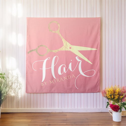 Hairstylist Makeup Salon Modern Pink Gold Scissors Tapestry