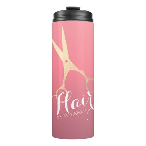 Hairstylist Makeup Salon Modern Pink Gold Scissors Thermal Tumbler