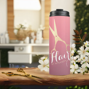 Hairstylist Makeup Salon Modern Pink Gold Scissors Thermal Tumbler