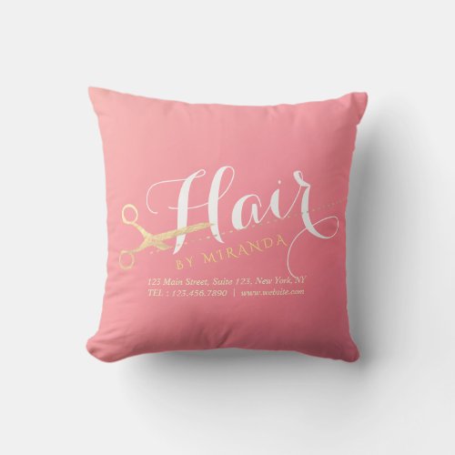 Hairstylist Makeup Salon Modern Pink Gold Scissors Throw Pillow