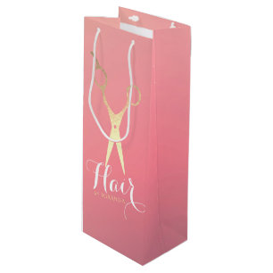 Hairstylist Makeup Salon Modern Pink Gold Scissors Wine Gift Bag