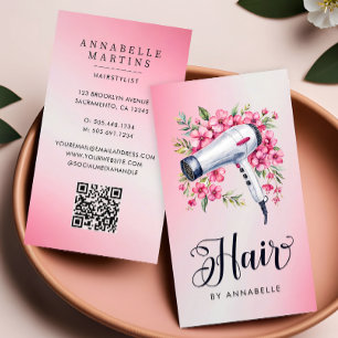 Hairstylist Modern Watercolor Floral Hairdryer  Business Card