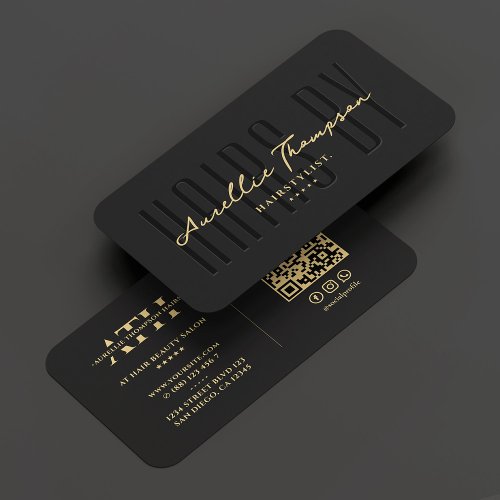 Hairstylist Monogram Elegant Black Modern Business Card