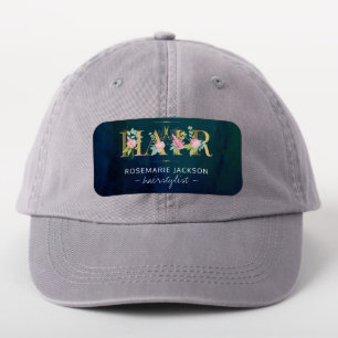 Hairstylist name and hair salon elegant logo navy patch