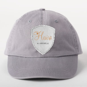 Hairstylist name hair script gold scissors hat patch
