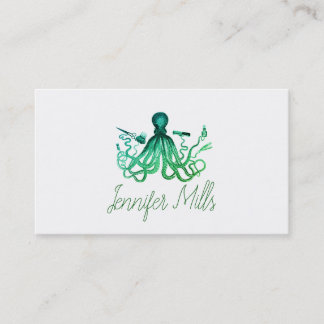 hairstylist octopus hair stylist punk vintage blue business card