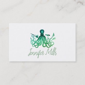 Hairstylist Octopus Hair Stylist Punk Vintage Blue Business Card by hellohappy at Zazzle