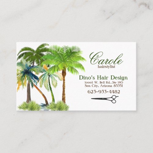 Hairstylist Palm Trees  Scissors  Business Card