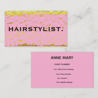 Hairstylist Pink Rose Gold Black Abstract Rustic Business Card