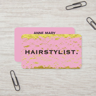 Hairstylist Pink Rose Gold Black Rustic Abstract  Business Card