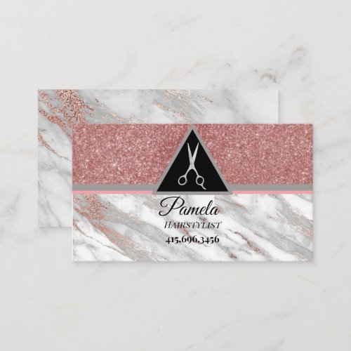 Hairstylist Rose Gold Glitter  Marble Scissors  Business Card