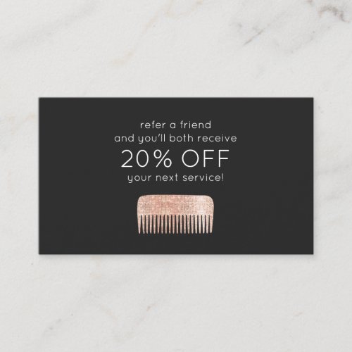 Hairstylist Rose Gold Sequin Comb Customer Loyalty Referral Card