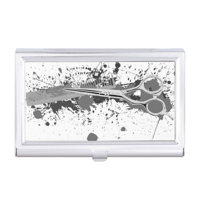 Hairstylist Scissors and Comb Business Card Holder (Front)