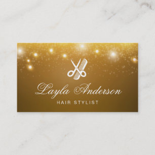 Hairstylist Scissors Comb - Gold Stars Sparkles Business Card