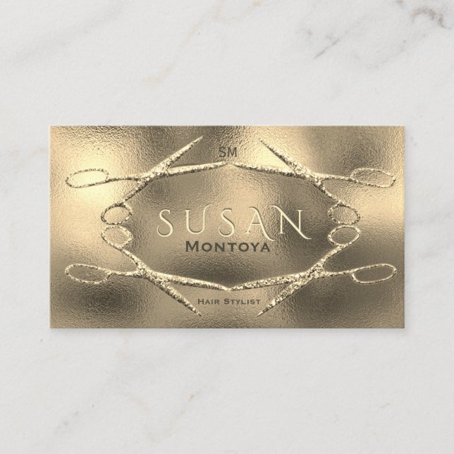 Hairstylist Scissors Glitter Glam Appointment Card (Front)