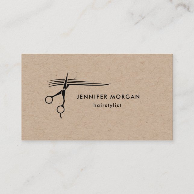 Hairstylist Scissors Kraft  Business Card (Front)