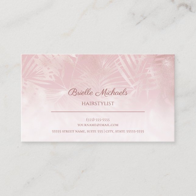 Hairstylist Soft Chic Pink Silver Flora Pattern Business Card (Front)