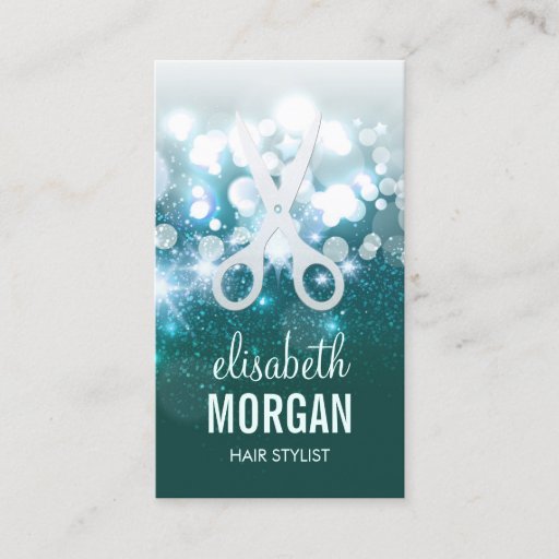Customizable HairStylist Teal Turquoise Glamour Glitter Sparkle Pack Of Standard Business Cards