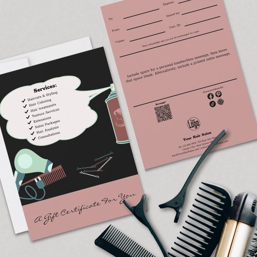 Hairstylist Tools Pink Black Gift Certificate