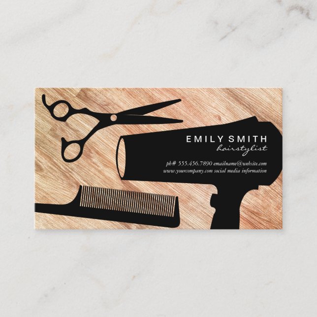 Hairstylist Tools Wood Appointment Card (Front)
