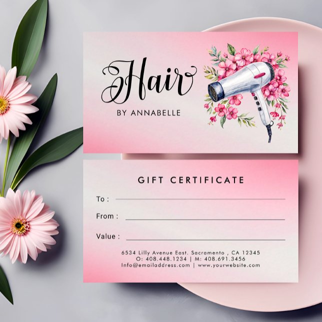 Hairstylist Watercolor Hairdryer Gift Certificate (Creator Uploaded)