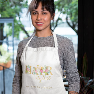 Hairstylist's name and typography logo hair salon long apron