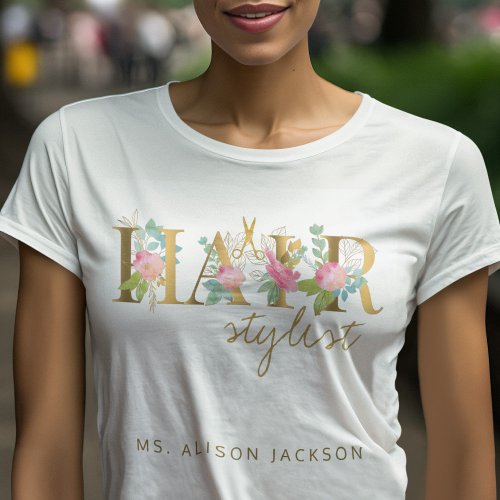 Hairstylists name and typography logo hair salon T_Shirt
