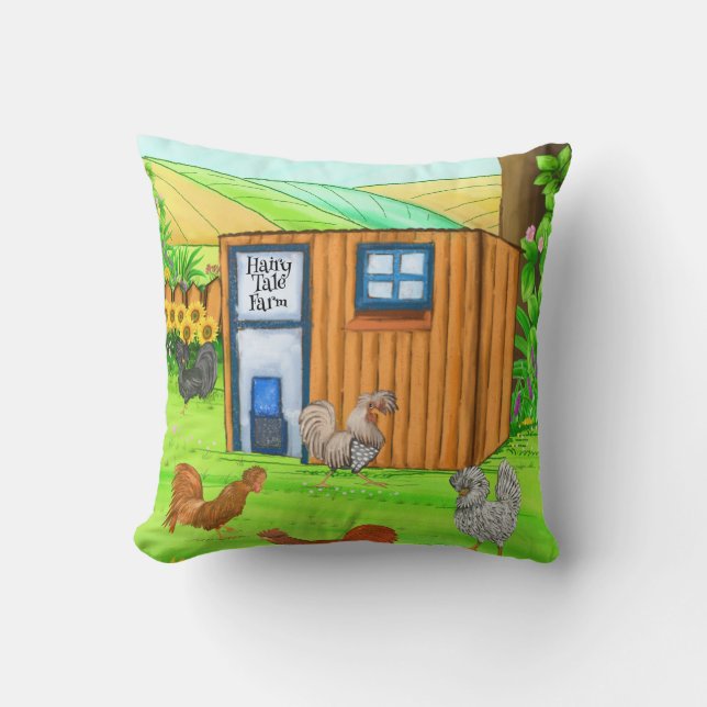 Hairy Tale Farm - Hairy Rooster Tales Throw Pillow (Front)
