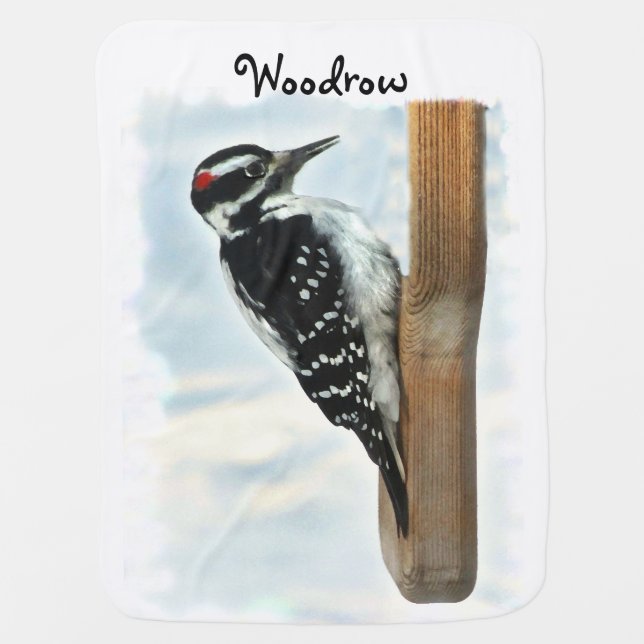 Hairy Woodpecker Baby Blanket (Front)