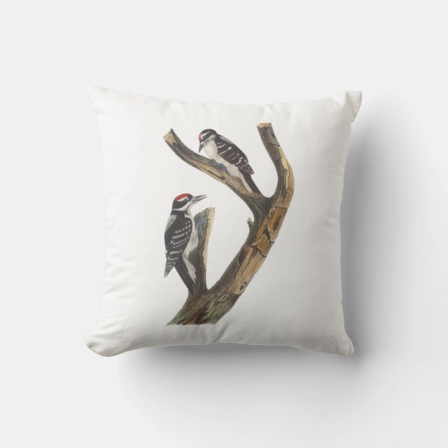 Hairy Woodpecker by Audubon Throw Pillow (Front)