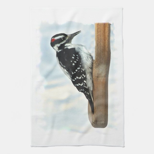 Hairy Woodpecker Kitchen Towel (Vertical)