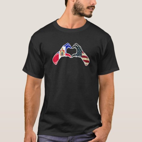 Haiti American USA Flag _ USA Haitian Heart Premiu T_Shirt