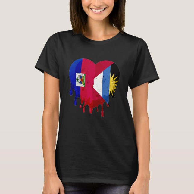 Haiti Antigua Barbuda Flag Heart Grown Patriot Cou T-Shirt (Front)