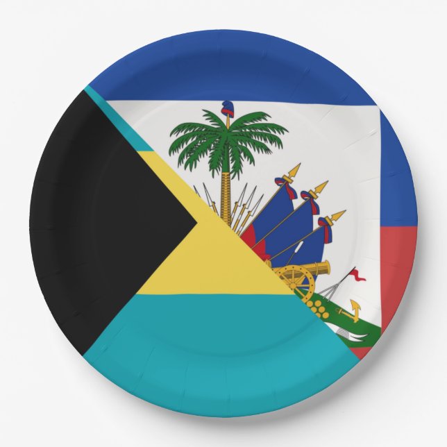 Haiti Bahamas Flag | Half Haitian Bahamian Flag Paper Plates (Front)