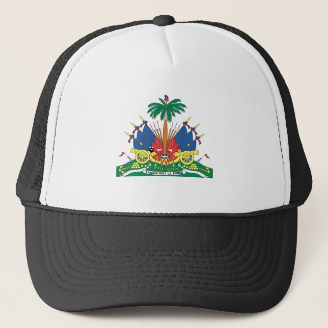 HAITI COAT OF ARMS TRUCKER HAT (Front)